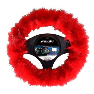 COUVRE VOLANT FLUFFY ROUGE