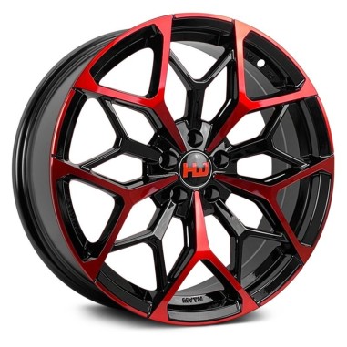 4 JANTES HM1 17X7.5 5X112/114 NOIR ROUGE POLI